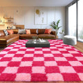 Area Rugs for Living Room, Soft Shaggy Carpets for Living Room, Fuzzy Rugs for Kids' Room, Perfect Decor for Modern Home Hot Pink Grid 5x7 Feet
