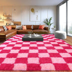 Area Rugs for Living Room, Soft Shaggy Carpets for Living Room, Fuzzy Rugs for Kids' Room, Perfect Decor for Modern Home Hot Pink Grid 9x12 Feet