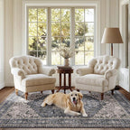 PURRUGS Vintage Farmhouse Boho Area Rug 5x7 ft, Non-Slip Machine Washable Rug, Accent Oriental Rug for Living Room, Dining Room, Bedroom, Entryway and Kitchen, Periwinkle Gray/Soft Ivory