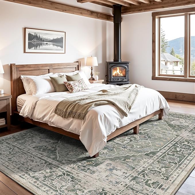 LUMI Washable Area Rug 8x10 for Living Room, Ultra Soft Stain Resistant Carpet with Non Slip Rubber Backing, Non-Shedding Low Pile Rugs for Bedroom, Dining Room, Indoor, Office