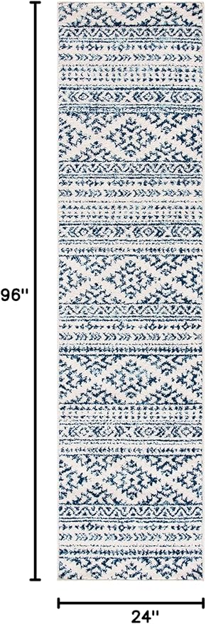 SAFAVIEH Tulum Collection Runner Rug - 2' x 8', Ivory & Navy, Moroccan Boho Tribal Design, Non-Shedding & Easy to Clean, Ideal for Living Room, Hallway, Foyer, Entryway, Bedroom (TUL272D)