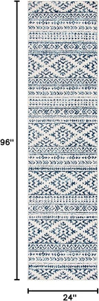 SAFAVIEH Tulum Collection Runner Rug - 2' x 8', Ivory & Navy, Moroccan Boho Tribal Design, Non-Shedding & Easy to Clean, Ideal for Living Room, Hallway, Foyer, Entryway, Bedroom (TUL272D)