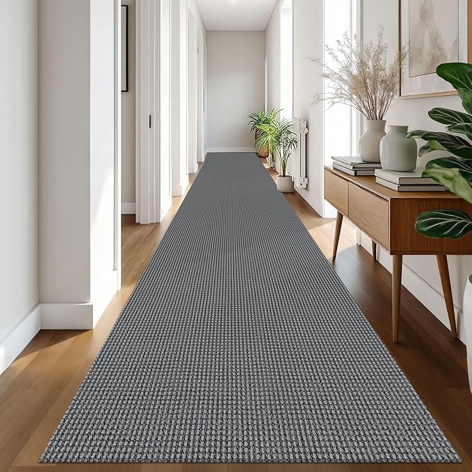 IOHOUZE Washable Exrea Long Hallway Runner Rug 3x20 Non Slip Rubber Backed Kitchen Runner Entryway Runner Indoor, Woven Rugs Floor Carpet for Kitchen Hall Entryway Stair, Dark Grey