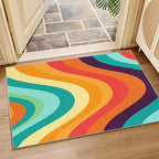 Retro Rugs for Living Room 70s - 2x3 ft, Abstract Wave Rug, Colorful Rainbow Area Rug, Groovy Geometric Washable Door Mat for Entryway, Kitchen, Mid Century Retro 70s Home Decor & Gifts