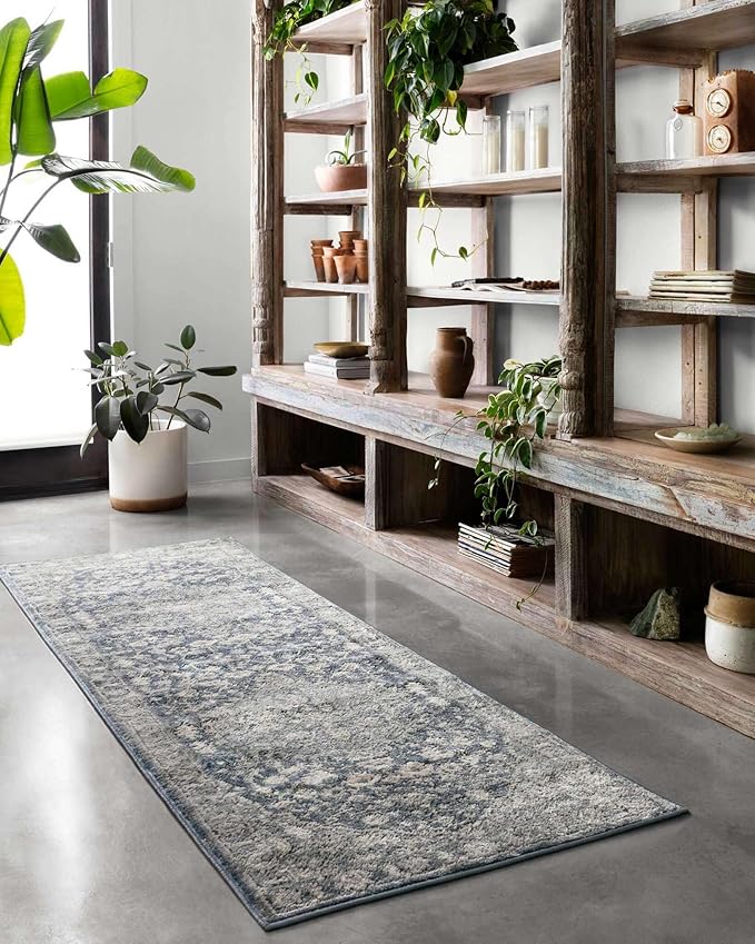 Loloi Teagan Collection TEA-01 Denim/Mist 7'-11" x 10'-6" Area Rug, Large, Soft Neutral Rug, High-Traffic for Living Room, Bedroom, Home Office, Dining Area