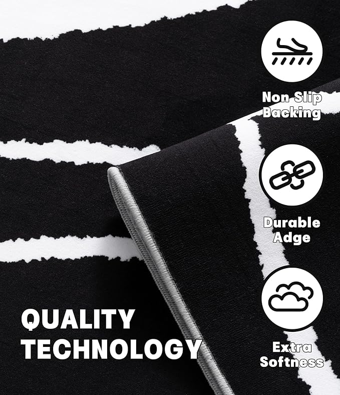 YIHOUSE Black Modern Area Rug 6x9,Abstract Rugs for Bedroom,Black and White Geometric Rug,Minimalist Striped Rug,Dark Washable Area Rugs 5x7 Non Slip Rugs for Living Room，Office
