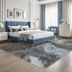 Modern Washable Rug for Living Room: Abstract 9x12 Area Rugs for Bedroom Low Pile Non Slip - Stain Resistant Carpet for Dining Room Indoor - Grey Gold
