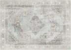 Phantoscope Washable Area Rug 5'x7' Non-Slip, Vintage Neutral Rugs for Living Room, Bedroom, Dining Room, Distressed Boho Medallion Pattern, Low-Pile Foldable Floor Carpet, Silver Grey/Taupe