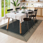 Moynesa Striped Border Easy Jute Outdoor Rug 5x7 Area Rugs for Living Room, Washable Indoor Outdoor Patio Rug Non Slip Low Pile, Black Farmhouse Carpet for Backyard Bedroom Dining Room