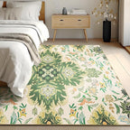 Phantoscope Washable Area Rug 5'x7' Non-Slip, Vintage Boho Rugs for Living Room, Bedroom, Dining Room, Neutral Green Floral Medallion Pattern, Low-Pile Foldable Floor Carpet, Forest Green/Cream