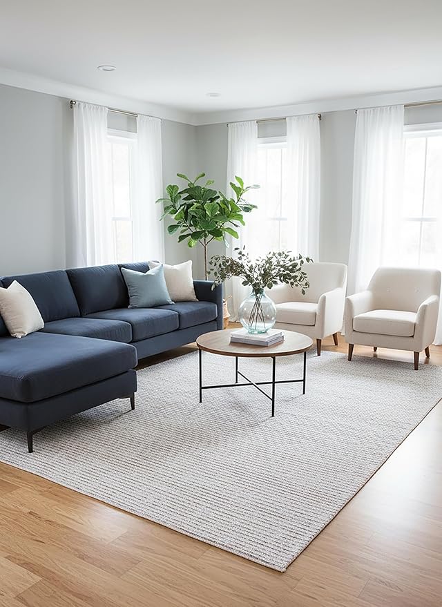 Hand-Tufted 100% Wool Pile Area Rug – Geometric Textured Grid Check Pattern – Thick and Durable Floor Carpet for Bedroom, Living Room, Kids Room, and Dining Area (Light Brown, 6' x 6')