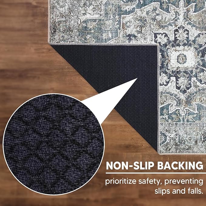 Keen Home Design 9x12 Rug - Machine Washable Area Rug with Non-Slip Backing, Ideal for Living Room, Dining Room, Bedroom - Vintage, Easy Clean, Durable, Low Pile - (9' x 12')