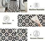 Black Beige Vintage Washable 5x7 Area Rugs for Living Room, Thin Low Pile Contemporary Carpet, Non-Slip Base Lightweight Rug