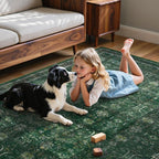 Moynesa Green 8x10 Living Room Rug, Vintage Washable Area Rug for Bedroom Dining Room Office, Low Pile Soft Non-Slip Retro Accent Carpets for Kitchen Indoor Nursery