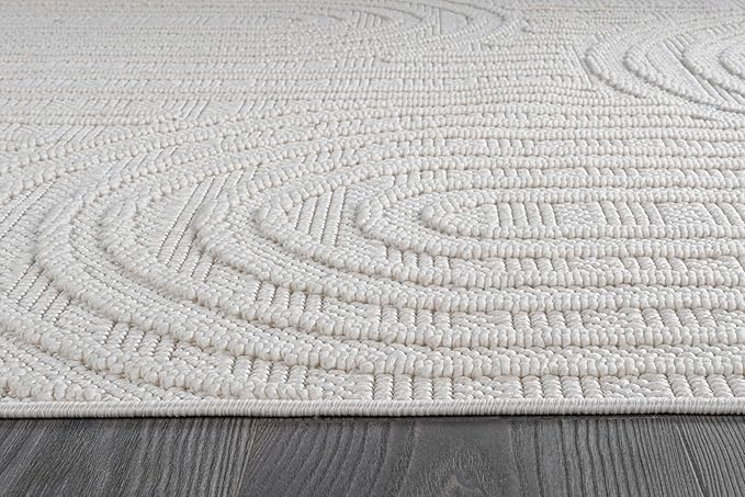 Beverly Rug Micro Loop Area Rug White 6x9 Modern Luxury Soft Circle Geometric Durable Indoor Area Rugs for Living Dining Room Office Stain Resistant Non Shedding Casual Indoor Carpet White 6 x 9
