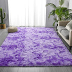 Large Shag Area Rugs 6 x 9, Tie-Dyed Plush Fuzzy Rugs for Living Room, Ultra Soft Fluffy Furry Rug for Bedroom, Indoor Carpet Nursery Rugs for Kids Room Home Decor, Purple