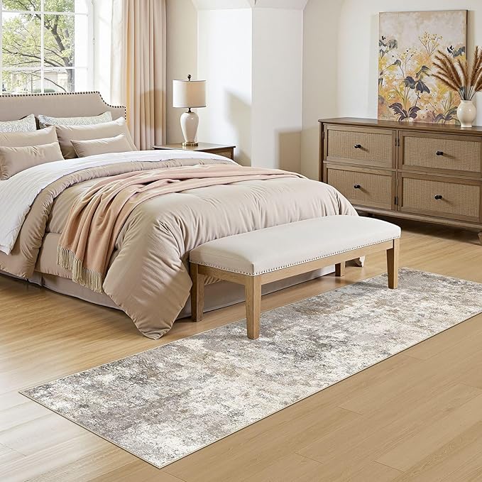 2X6 Washable Runner Rug for Hallway: Soft Neutral Modern Abstract Area Rug - Non-Slip Low Pile Long Throw Indoor Carpet for Kitchen Entryway Kitchen Bedroom Laundry Bathroom - Brown Grey
