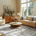 jinchan Kalen Area Rug 6x9 Washable Living Room Rug Vintage Indoor Large Floor Cover Retro Distressed Floral Country Boho Lightweight Non Slip Thin Carpet for Kitchen Bedroom Dining Room Office Blue