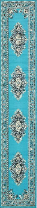 Unique Loom Reza Collection Traditional Persian Style Area Rug, 3 ft x 16 ft 5 in, Turquoise/Ivory