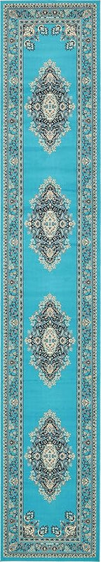 Unique Loom Reza Collection Traditional Persian Style Area Rug, 3 ft x 16 ft 5 in, Turquoise/Ivory