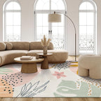 Lahome Washable Pink Area Rugs 9x12 Living Room Carpet Non-Slip Backing Ultra-Thin Extra Large Rug Lightweight Throw Non Shedding Dining Room Rug，Boho Botanical Print Rug for Bedroom Guest Room Home