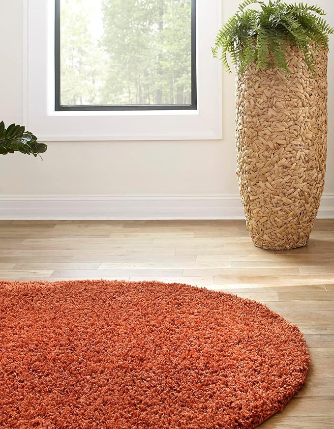 Unique Loom Solid Shag Collection Area Rug (3' 3" x 5' 3" Oval, Terracotta)