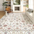 Area Rugs 10x14 Living Room - Large Washable Cream Boho Rugs for Bedroom Soft Vintage Rug Ultra-Thin Colorful Traditional Floral Carpet Bohemian Rug for Dining Room Guest Room Home Decor