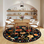 Floral 6ft Area Rug Machine Washable Soft Print Boho Carpet Non Slip Doormat Low Pile Flower Area Rugs for Living Room Bedroom Nursery Kitchen Dining Room Indoor-Black