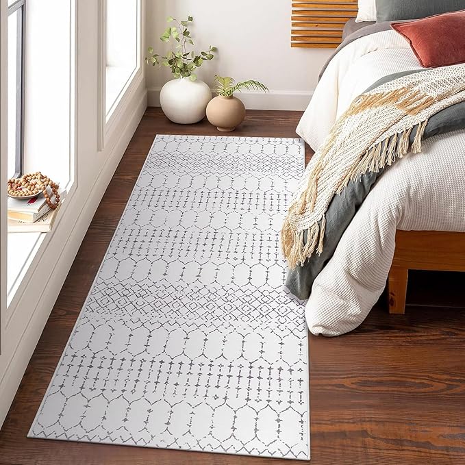 Lahome Moroccan Washable Runner Rug 2x6, Stain Resistant Non-Slip Kitchen Rug Runner, Ultra-Thin Geometric Print Distressed Floor Carpet for Hallways Entryway Laundry Bedroom