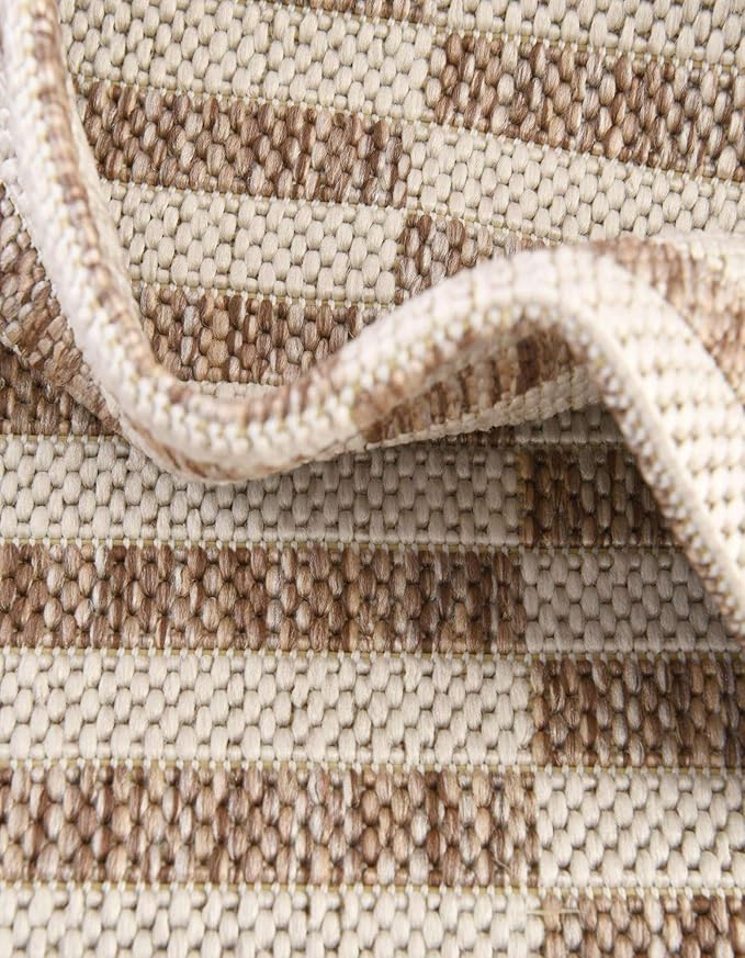 Unique Loom Outdoor Striped Collection Area Rug - Striped (10' Square Taupe/Ivory)