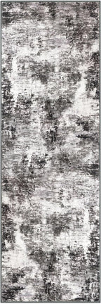 Modern Abstract Runner Rug 2x6, Black Grey Washable Kitchen Runner Non-Slip Soft Hallway Rug Runner Thin Print Faux Wool Carpet for Entryway Bedroom Laundry Room Indoor Home Decor