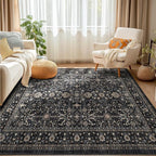 Area Rug Non Slip Machine Washable Ultra Soft Living Room/Bedroom/Kitchen/Outdoor/Classroom Black Grey, 6'×9'