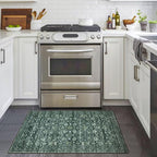 Vintage Entryway Rug 2x3 Washable, Dark Green White Kitchen Rug, Super Soft Thin Faux Wool Small Area Rug, Non-Slip Accent Mat for Foyer, Bedroom, Office