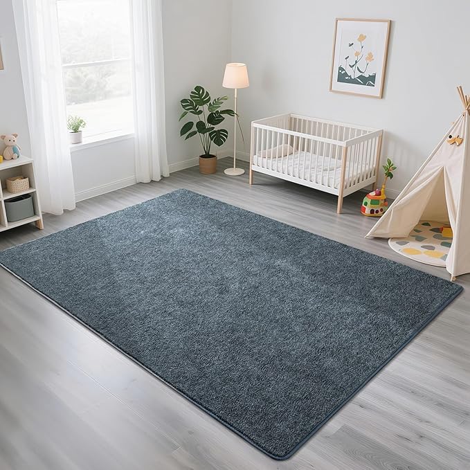 HQAYW 7x10 Large Area Rugs for Living Room Bedroom, Modern Thickened Memory Foam Soft Rug, Low Pile Minimalist Washable Non Slip Carpets for Kids Girls Boys Nursery Dorm Home Decor, Navy Blue