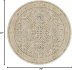 RUGGABLE Washable Vintage Area Rug – Kamran Ivory Opal 6 ft Round, Stain-Resistant, Non-Slip – Medium Machine Washable Rugs for Living Room, Bedroom, Hallway, Entryway & Office–with Cushioned Pad