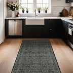 Dark Green Washable Entry Rug, 3x4 Rugs for Entryway Kitchen Bathroom Door Mat Indoor Entrance, Non Slip Rubber Backing, Stain & Fade Resistant, Vintage Floral Design