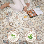 9x12 Area Rug Living Room: Washable Boho Large Neutral Vintage Soft Rugs Stain Resistant Farmhouse Non Slip Indoor Floor Carpet for Bedroom Nursery Kids Playroom Office Dining Room- Cream Blue