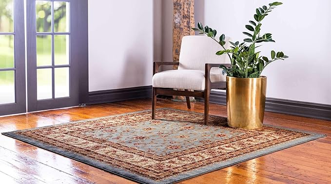 Unique Loom Voyage Collection Traditional Oriental Classic Intricate Design Area Rug (8' 0 x 8' 0 Square, Light Blue/Gold)