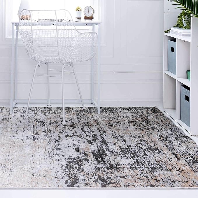Rugs.com Leipzig Collection Area Rug – 8X11 Beige Low-Pile Rug Perfect for Living Rooms, Large Dining Rooms, Open Floorplans