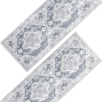 jinchan Kelda Runner Rug 2x5-2pcs Hallway Rug Kitchen Washable Runner Vintage Mat Retro Print Lightweight Non-Slip Floor Cover Distressed Thin Carpet for Entryway Bathroom Bedroom Laundry Room Grey