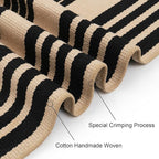 Black and Khaki Striped Rug 5'x7', Washable Outdoor Rugs Cotton Hand Woven Front Porch Rugs, Reversible Patio Rug Foldable Large Throw Rugs for Living Room Home Entrance