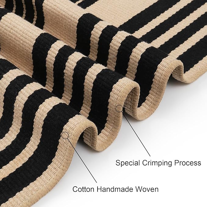 Black and Khaki Striped Rugs 2.3'x3.6', Washable Hand Woven Front Door Rug, Reversible Outdoor Welcome Mat Foldable Layered Door Mats for Entryway Porch Decor Home Entrance