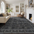Vintage Charcoal 8x10 Area Rugs for Living Room, Retro Dark Earth Tone Carpet Rug for Bedroom Dining Room, Low Pile Thin Washable Non Slip Room Rug for Home Office Family Room