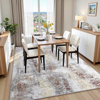 Washable Abstract Rug, 8x10 Modern Area Rugs with Non-Slip Rubber Backed for Living Room, Thin but Soft Contemporary Carpet Kitchen Bedroom Dining Room Decor, Rusty Brown