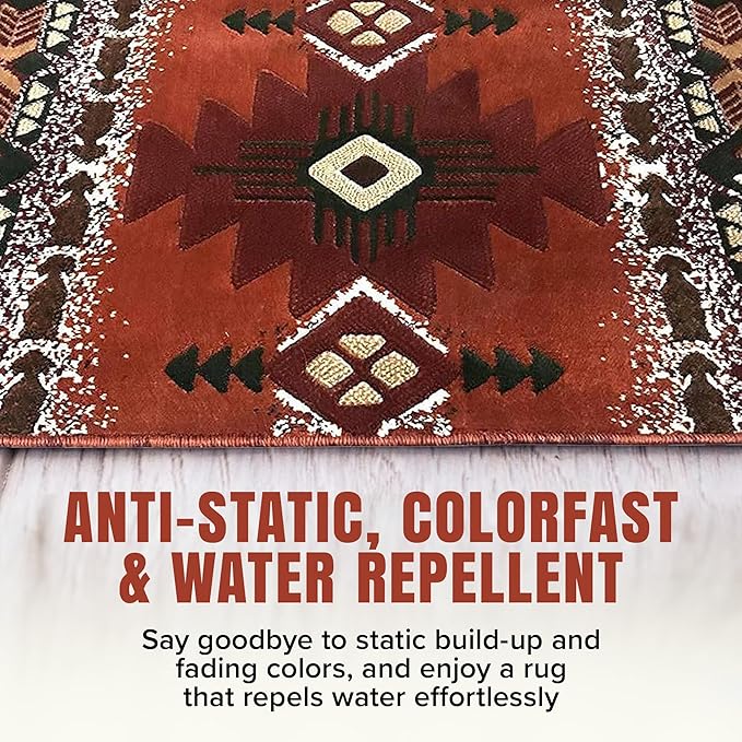 YHSF South West Native American Area Rug C318 - Easy Clean, Thick, Soft, Durable Native Tribal American Indian Inspired Rug for Bedroom/Living Room and More - Rust, 8 Feet x 10 Feet