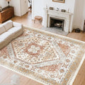 VEVOR 8 x 10 ft Area Rug Large Washable Rug Non-Slip and Tear-Resistant Soft Carpet Pet & Child Friendly Vintage Area Rugs Indoor Mat for Bedroom Living Room Kids Room Office Brown Red