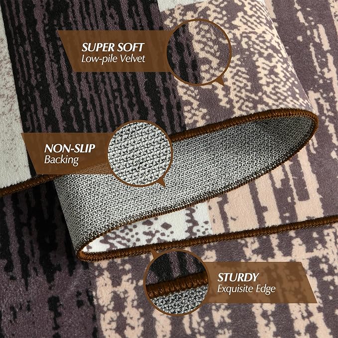 Large Area Rugs,Modern Geometric Patchwork Floor Decor for Bedroom Aesthetic Carpet, Rockwood Collection, Indoor Rugs for Living Room Dining Room Nursery Office Machine Washable Rug, 4x6 Ft Chocolate