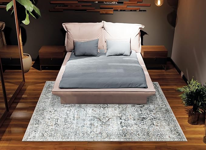 Bloom Rugs Caria Washable Non-Slip 6x9 Rug - Ivory/Gray/Caramel Traditional Area Rug for Living Room, Bedroom, Dining Room, and Kitchen - Exact Size: 6' x 9'