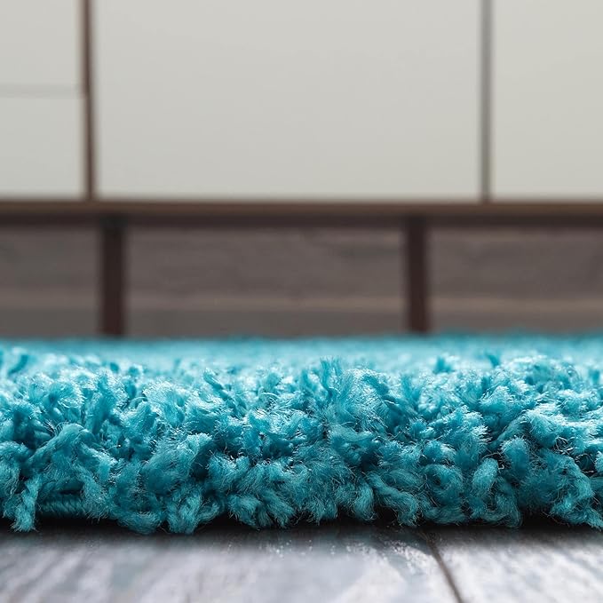 Unique Loom Solid Shag Collection Area Rug (5' 1" Round, Turquoise)