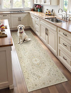 SERISSA Boho Washable Runner Rug, 2x6 Non-Slip Kitchen Runner Rug Vintage Beige Hallway Rug Ultra Soft Print Distressed Oriental Floor Carpet Runner for Bedroom Bathroom Laundry Living Room